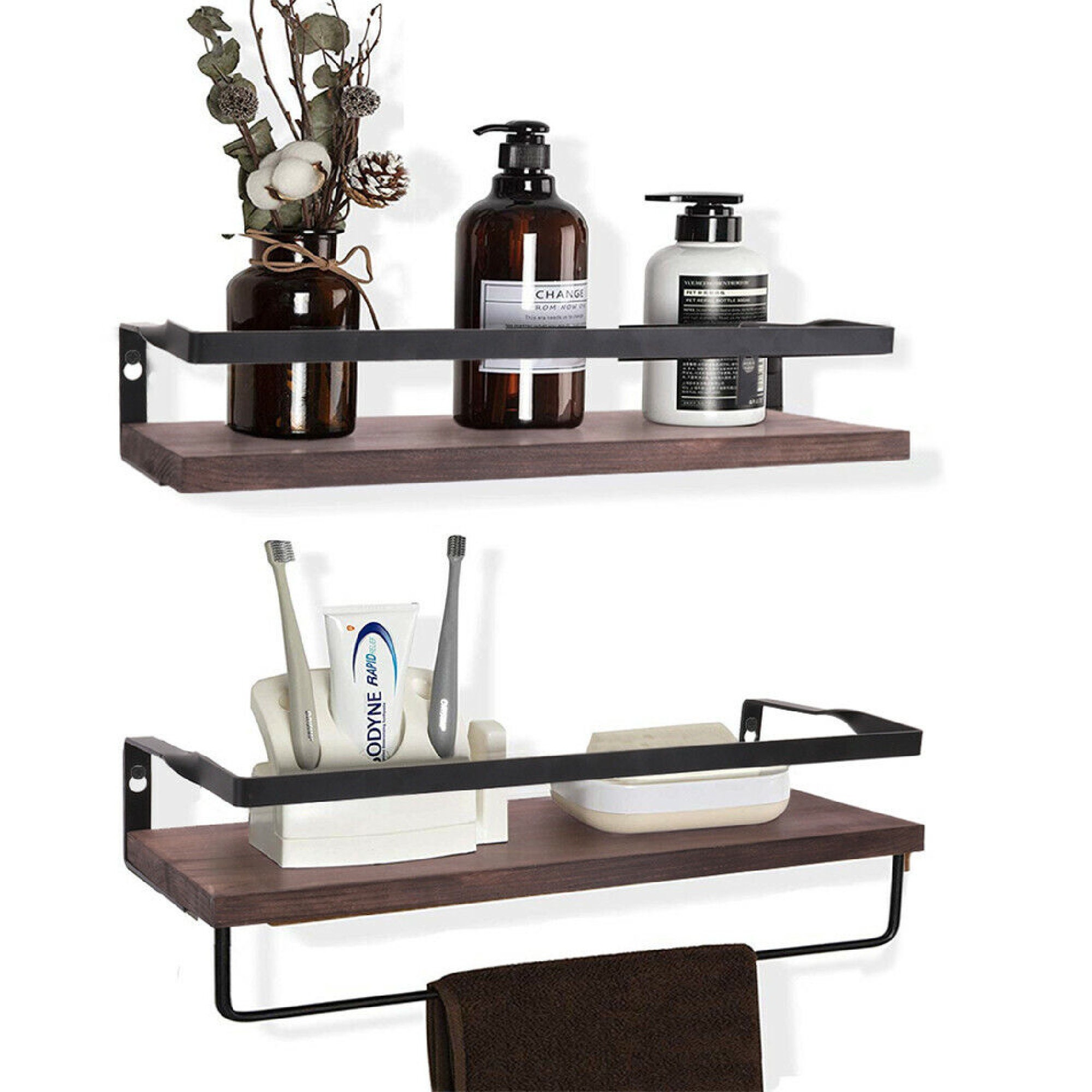 Floating Shelf With Railing 2x Floating Shelves-wall Mounted Shelf Rustic Shelf Wall Shelf Metal ...