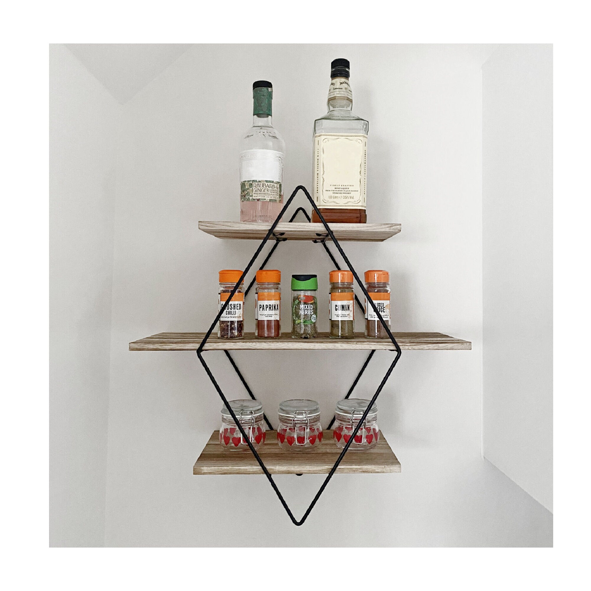 Diamond shaped outlet shelving unit