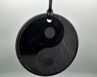 Real SHUNGITE EMF Shield: Yin-Yang pendant, Flower of Life, Protection from Electrosmog, 5G, WiFi