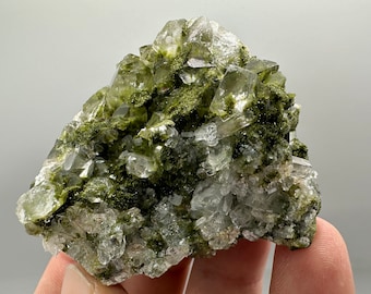 Green Epidote with Quartz Crystals, Rainbow Sparkle, Eastern Anatolia Turkey