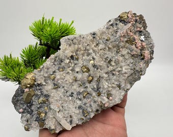 Rhodochrosite Chalcopyrite Galena on Quartz Mineral Specimen