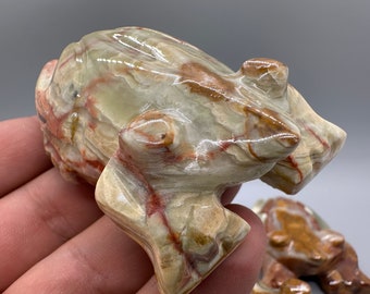 ヴィンテージオニキスのカエルの置物：手彫りの大理石のアートオブジェ