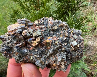 Pyrite with Quartz and Calcite: Krushev Dol Mine Crystal