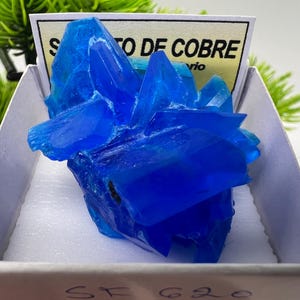 母岩上のブルーカルカンサイト結晶、鉱物標本、ラボ育成 - Etsy 日本