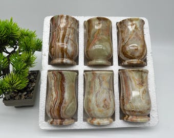 Juego de 6 copas vintage de ónix, copas de ónix natural, cordiales de ónix, copas de vino de ónix, artículos de bar, copas de piedra, para actividades al aire libre, únicas, copas de ónix, perfectas.