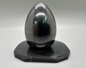 Shungite Egg 6 cm EMF protection,Home decor,Easter,Holustic Tool,Root Chakra healing,Meditation.Spiritual path,Grounding,plus stand