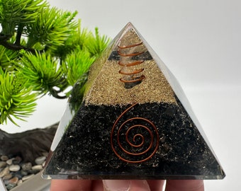 Black Tourmaline Orgonite Pyramid: Handmade Chakra Healing Energy