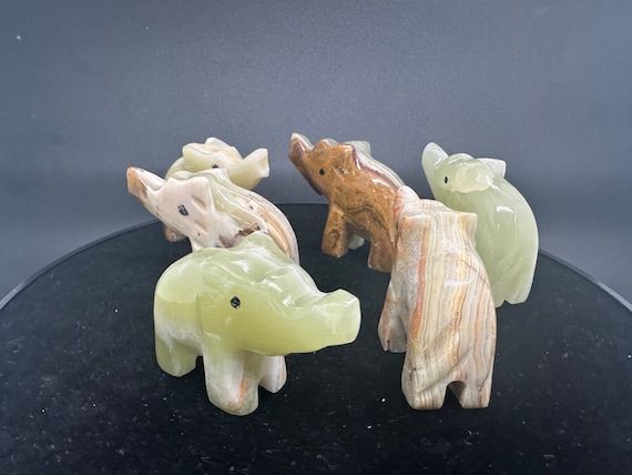 象の置物 天然石素材 ヴィンテージ大理石オニキス象の置物：天然石のホーム