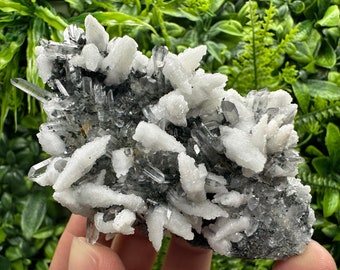 Wonderful Fluorescent Calcite whit Pyrite Galena on green Quartz chlorite inclusions natural minerals souvenir crystal gift rare minerals