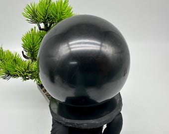 Shungite Sphere 10cm.Shungite Crystal Sphere,Healing Crystal,Highly Energetic Metaphysical,EMF Protection,Polished Sphere,5G Protection