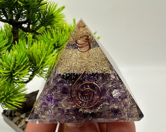 Handmade Amethyst Orgonite Pyramid: Chakra Healing Energy