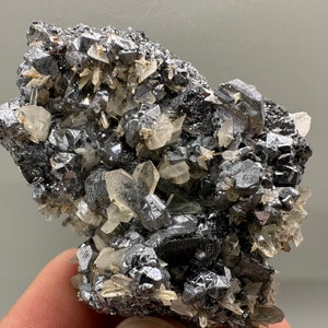 Wonderful Galena Spinel law,Quartz(Japanese law twins)Calcite, natural minerals souvenir crystal,Collection Specimen,Borieva mine,Bulgaria
