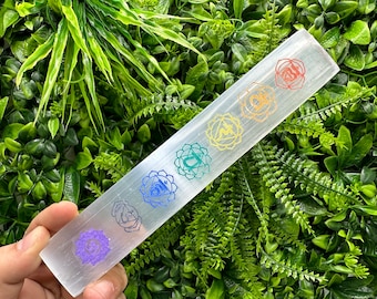 Selenit Chakra Ladeplatte: Reinigungsstab Leiste, 7 Chakra Lineal