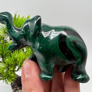 Malachite Elephant Figurine: Vintage Natural Stone Art Object