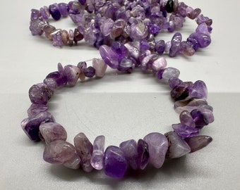 Raw Amethyst Bracelet: Natural Stone Stretchy Crystal Healing Jewelry