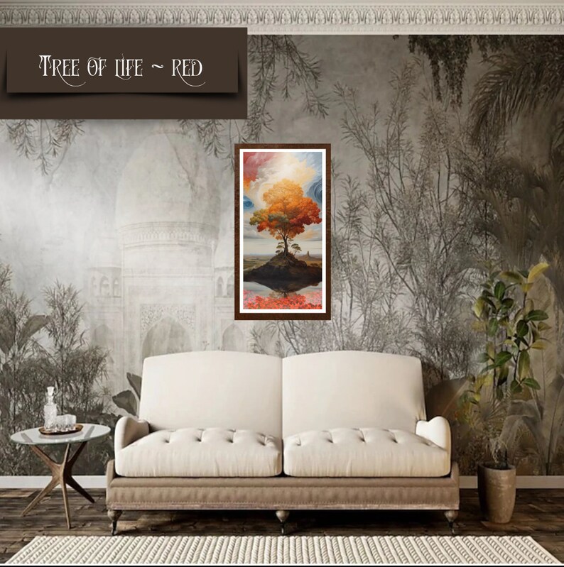 24x48 Wall Art 24x48 Canvas 24x48 Poster Printable Vintage Wall Art Living Room Tree of Life Red