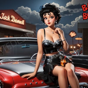 Betty Boop Svg With 50s Ford In Happy Days Style 3D Cartoon Betty Boop Png Editable on Canva Betty Boop Tumbler Wrap Betty Boop Wrap