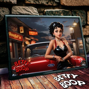 Betty Boop Svg With 50s Ford In Happy Days Style 3D Cartoon Betty Boop Png Editable on Canva Betty Boop Tumbler Wrap Betty Boop Wrap