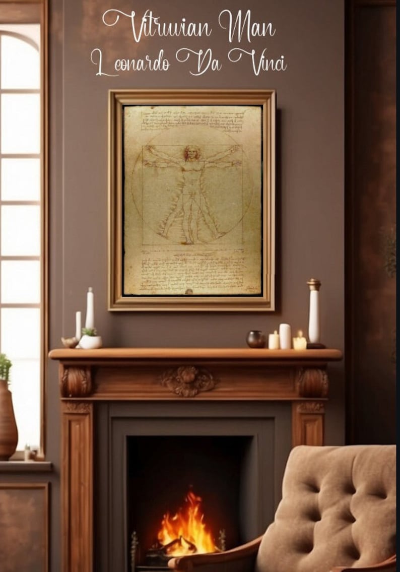 Da Vinci Print Vitruvian Man Print Leonardo Da Vinci Art Renaissance Painting Wallpaper Poster ...