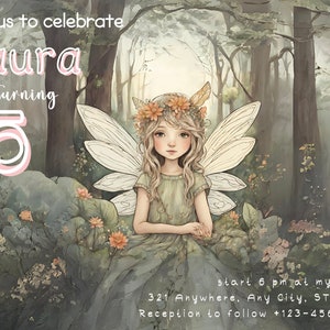 Editable Fairy First Birthday Invitation Fairy Garden Birthday Fairy Forest Girl 1st Birthday Magical Download Printable Template Any Age