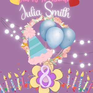 Editable Birthday Invitation Purple Balloons Join Us Party Invitation Template Instant Download 15