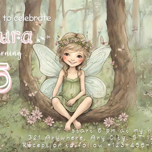 Cute Fairy First Birthday Invitation Fairy Garden Birthday Fairy Forest Girl 1st Birthday Magical Download Printable Template Any Age