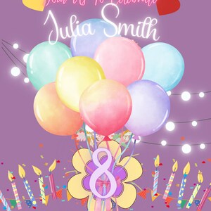 Editable Birthday Invitation Purple Cute Balloons Birthday Party Invitation Template Instant Download 17