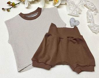 Baby Set Sommer Gr. 56/62, T-Shirt & kurze Pumphose, Babykleidung Sommerset, Urlaubsset, handgemachte Babykleidung