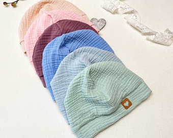 Baby Beanie Musselin (Bio), Sommerbeanie, Sommermütze, viele Größen & Farben, Babymütze Handgefertigt