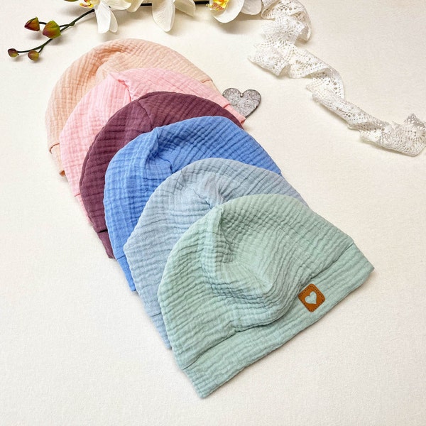 Baby Beanie Muslin (Organic), Summer Beanie, Summer Hat, Many Sizes & Colors, Baby Hat Handmade