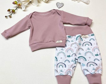 Baby Set Gr. 56, Langarm-Shirt und Babyhose, Babykleidung Mädchen Regenbogen Rosa, Erstausstattung