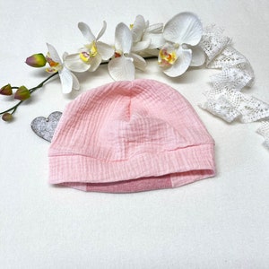 Baby Beanie Musselin Bio, Sommerbeanie, Sommermütze, viele Größen & Farben, Babymütze Handgefertigt hellrosa