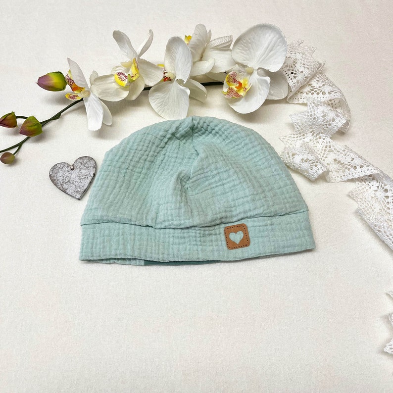 Baby Beanie Musselin Bio, Sommerbeanie, Sommermütze, viele Größen & Farben, Babymütze Handgefertigt hellgrün