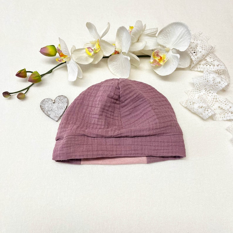 Baby Beanie Musselin Bio, Sommerbeanie, Sommermütze, viele Größen & Farben, Babymütze Handgefertigt altrosa