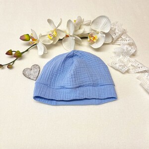 Baby Beanie Muslin Organic, Summer Beanie, Summer Hat, Many Sizes & Colors, Baby Hat Handmade blau