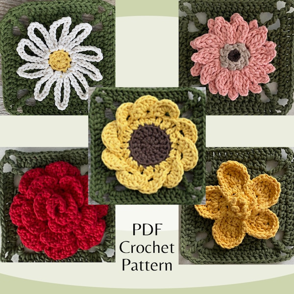 Lot harmonieux tournesol | Carrés grand-mère fleuris au crochet