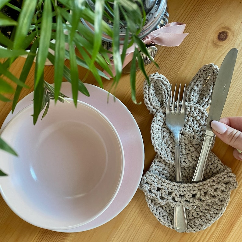 Easter Bunny Crochet Pattern PDF Easter Handmade Cutlery Holder Silverware Holder Crochet image 9