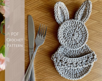 Easter Bunny Crochet Pattern PDF | Easter Handmade Cutlery Holder | Silverware Holder Crochet