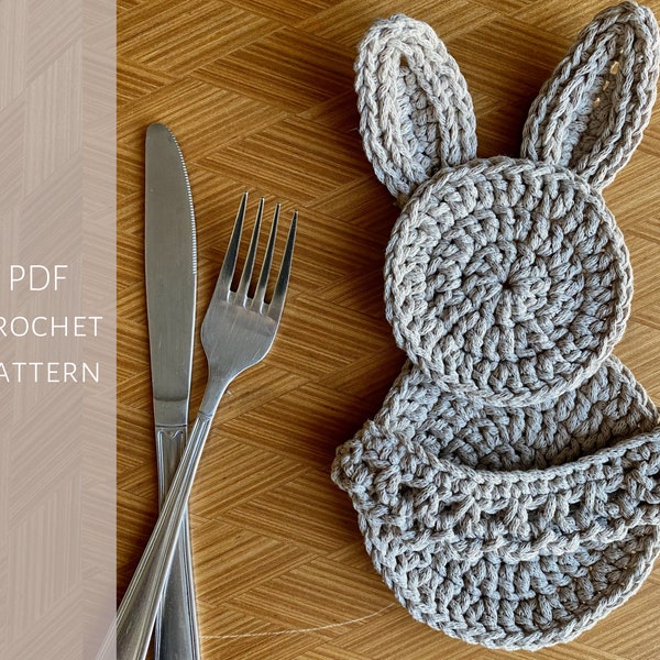 Osterhase Häkelanleitung PDF | Ostern handgemachte Besteckhalter | Besteckhalter häkeln