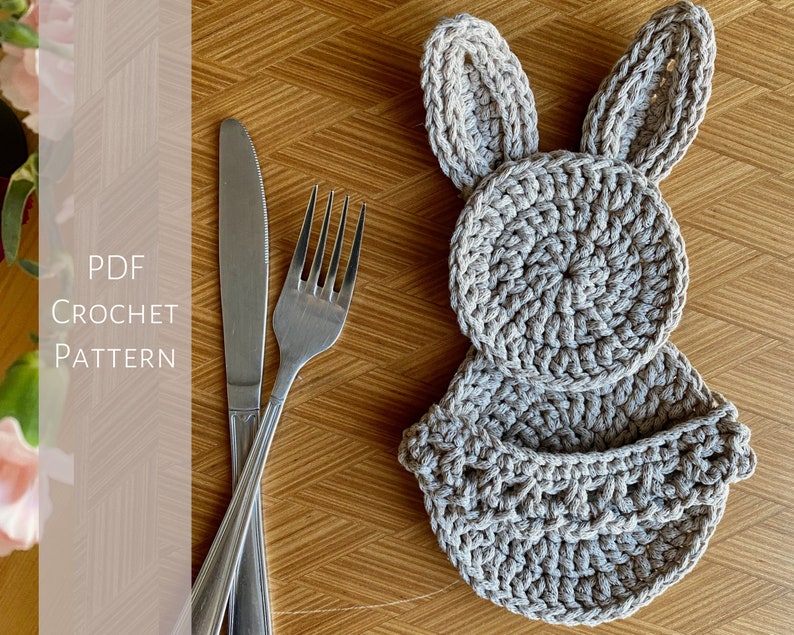 Easter Bunny Crochet Pattern PDF Easter Handmade Cutlery Holder Silverware Holder Crochet image 1