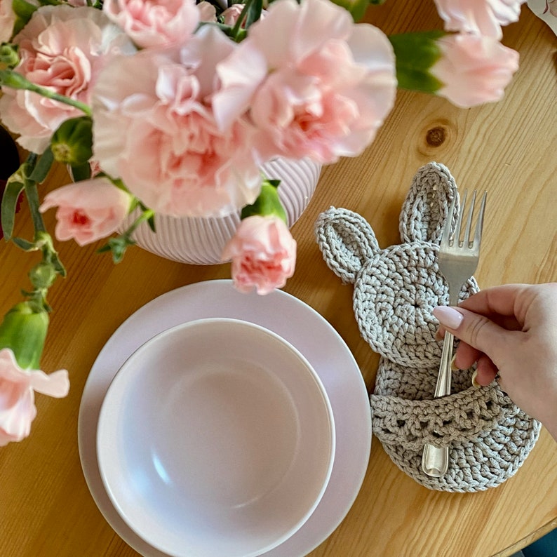 Easter Bunny Crochet Pattern PDF Easter Handmade Cutlery Holder Silverware Holder Crochet image 3