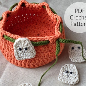 Crochet Halloween Pumpkin Box with Ghosts | Pumpkin Bag