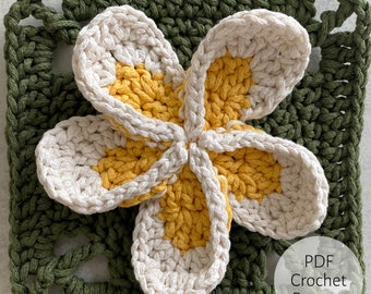 Frangipani Floral Granny Square Crochet Pattern (Digital Download)