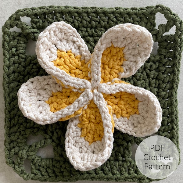 Frangipani Floral Granny Square Crochet Pattern (Digital Download)