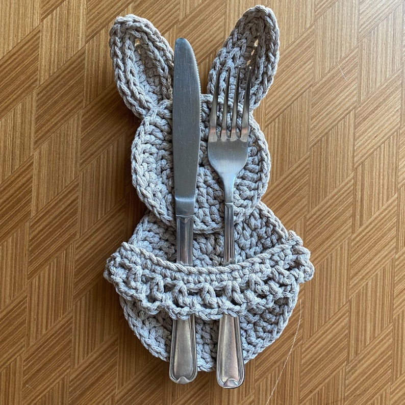 Easter Bunny Crochet Pattern PDF Easter Handmade Cutlery Holder Silverware Holder Crochet image 8