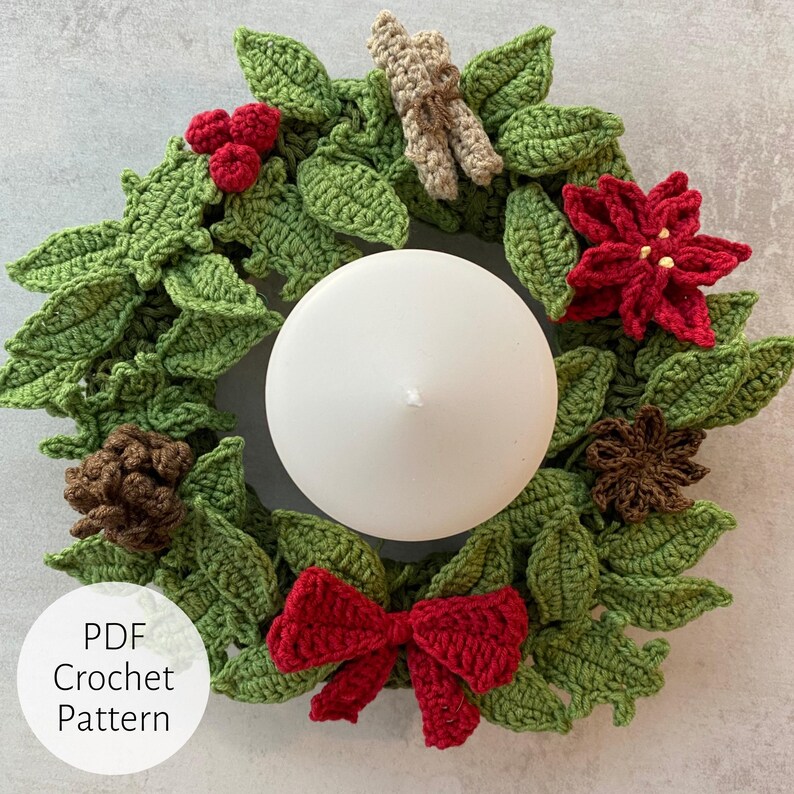 Christmas Wreath Crochet Pattern Holiday Ornaments DIY (PDF Pattern