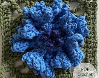 Cornflower Flower Granny Square Crochet Pattern