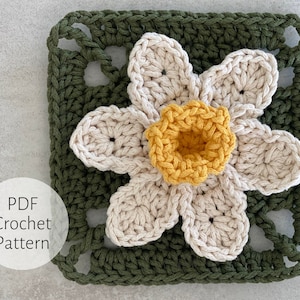 Crochet Daffodil Granny Square || Floral Granny Square