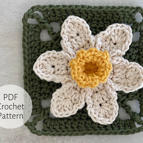 Crochet Daffodil Granny Square || Floral Granny Square