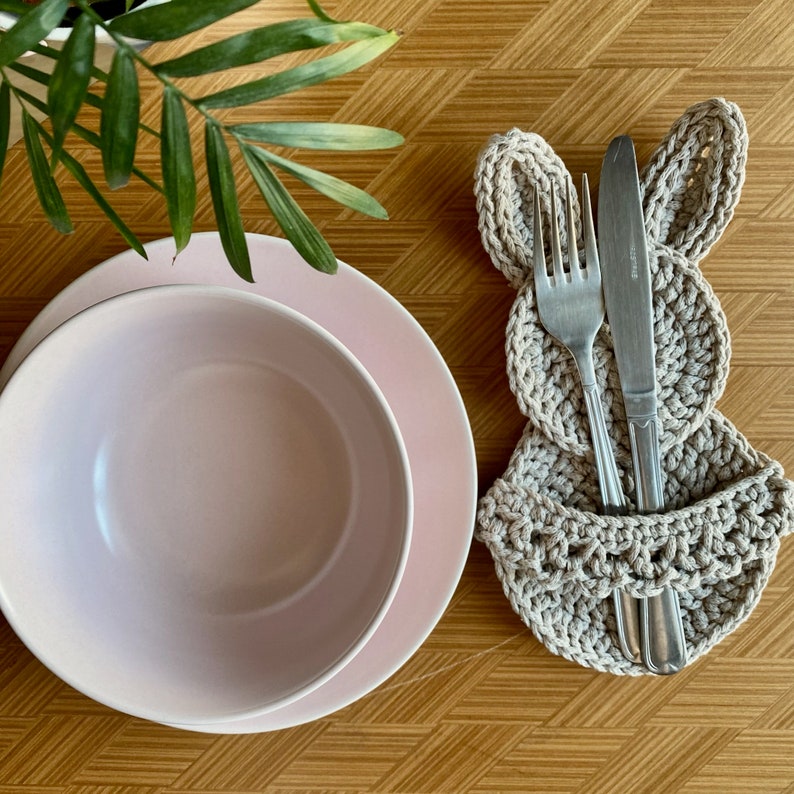 Easter Bunny Crochet Pattern PDF Easter Handmade Cutlery Holder Silverware Holder Crochet image 10